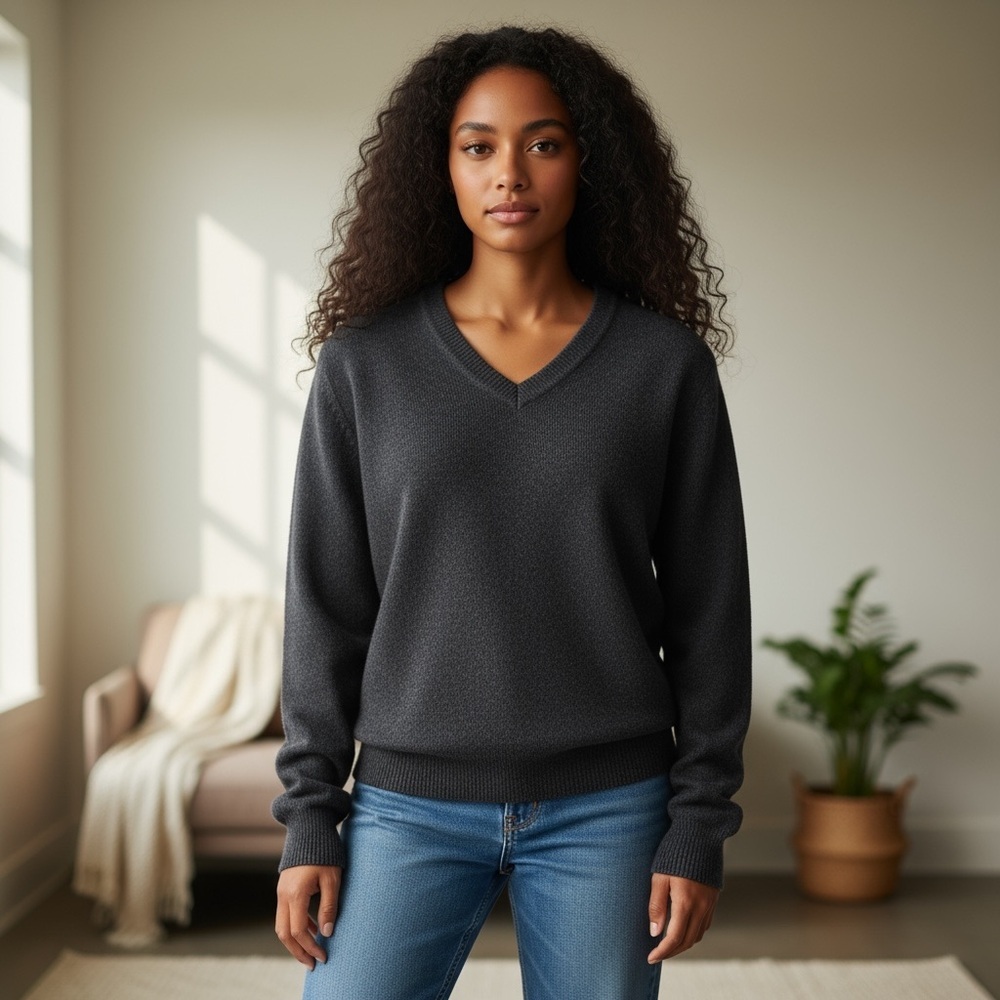 Lord & Taylor Charcoal V-Neck Lambs Wool Sweater XL